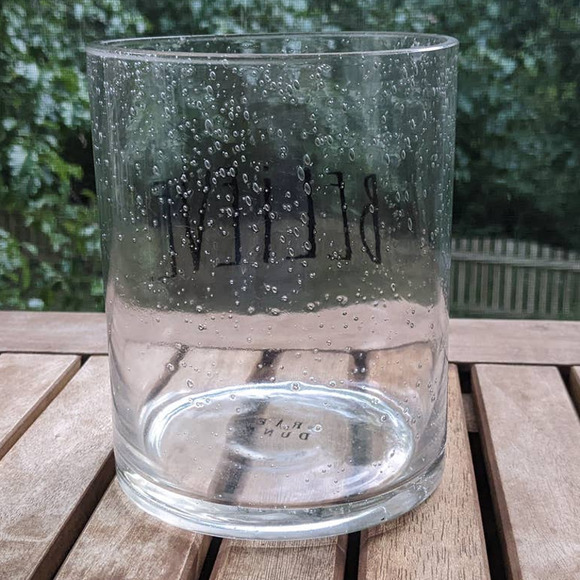 Rae Dunn Believe Black Bubble Clear Glass Vase Hurricane Lamp Pillar Candle HTF - Picture 5 of 7